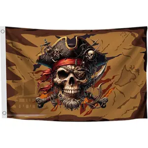 3x5 Feet Pirate Skull Flag with Two Brass Grommets - Pirat Flags Skull and Crossbones for Garden Yard Lawn Patio House - Yard Porch Patio Banner Flags for Decoration - Pirate Banner or Black Boat Poster
