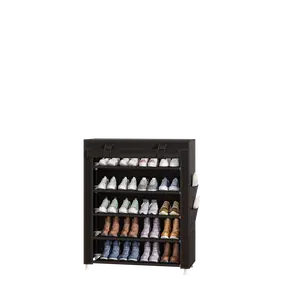 UDEAR 6 Tier Shoe Rack 5 Grids with Dustproof Cover Shoe Shelf Storage Organizer[18-20 pairs of shoes] Black Beige Gray
