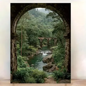 [2D Flat] 1pc 12x16 Inch Canvas Art Print with Frame - Serene Nine Arches Bridge in Ella, Sri Lanka Window View, Modern Home Decor, Ready to Hang, Nature-Inspired Landscape, Nature Inspired Art |   Tranquil Landscape |   Readytohang Art, Wall Art Decor	