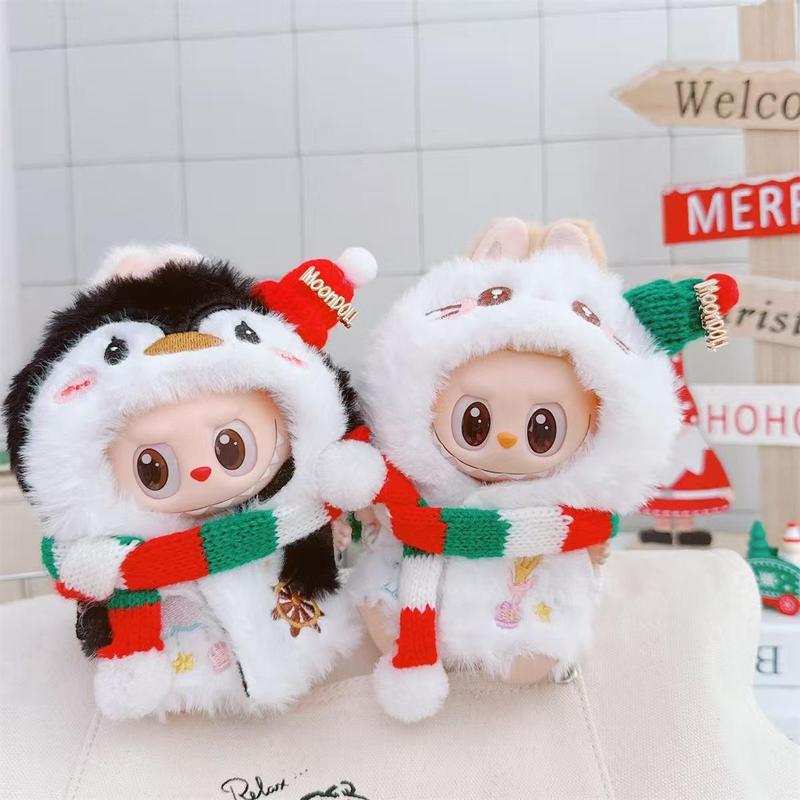 Labubu Winter Christmas Set Plush Toy for 1-3 Series 17cm Dolls Comfortable Fabric Festive Outfit Perfect Collector's Fashionable Holiday Gift