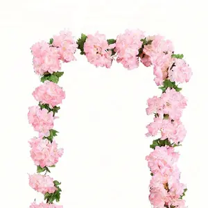 4pcs Simulation Rose Vine Wall Hanging Silk Flower Wedding Decoration Cherry Vine Ceiling Plant Flower Vine Light Pink Garland Ribbon Home Ornaments
