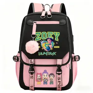 Men's Cartoon Girl Portrait Print Casual Daypack - Pastel Color Options, Front Flip Pocket, Wear-Resistant Waterproof Material, Large Capacity, Suitable for Teenagers Campus & Outdoor Use