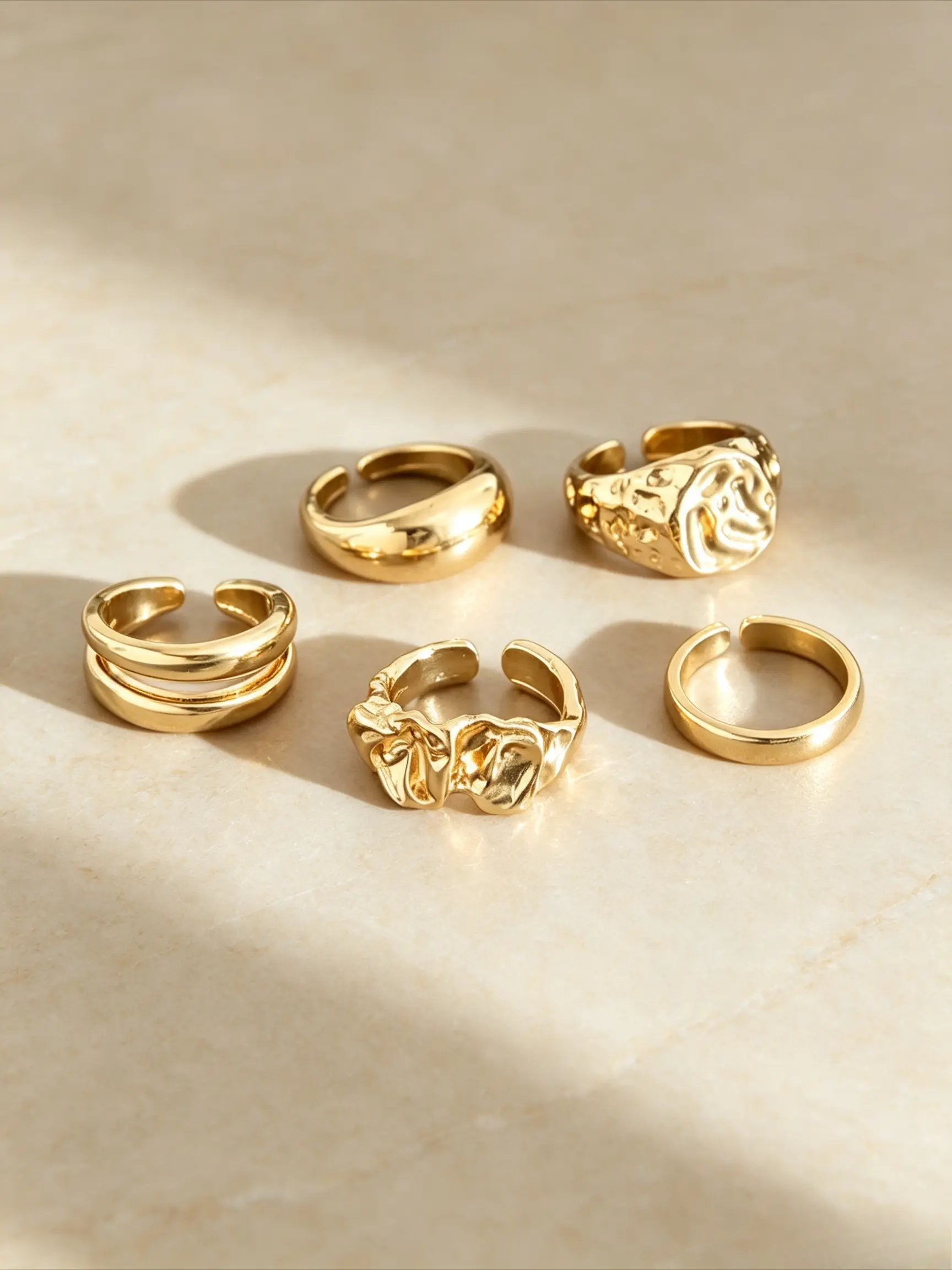 Men Punk Liquid Metal Geometric Stackable Ring Set, Zinc Alloy Adjustable Open Statement Rings, Vintage Irregular Texture Fashion Jewelry, All Seasons Casual Stacking Accessories