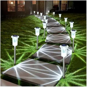Solar Lights Outdoor 10 Pack Waterproof 6000K Cold White LED Stainless Steel Stake Outside Lights for Yard Pathway Garden Driveway Walkway Landscape Path Lighting