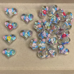 Heart hand painted beads