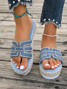 Summer H-shaped sandals for women, thick soled slippers for outdoor wear, comfortable rhinestone sandals, beach slippers for indoor and outdoor wear, flat bottomed sandals for women, Pu Leather Slides, Lightweight Beach Slippers, Indoor outdoor footwear