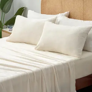 Flannel Sheets - Super Soft Fleece Sheets Set Fluffy Extra Plush, 4 Piece(Include Fitted Sheet, Flat Sheet, 2 Pillowcases)
