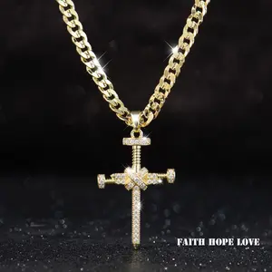 No Fade 14k Cuban, Figaro, Miami Chain with Sword Cross Necklace,High Quality,24 inches Long and 6mm wide, cross 2025