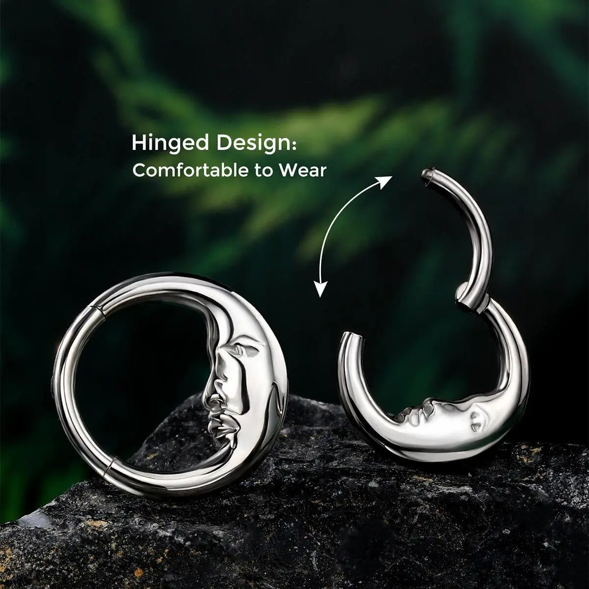 OUFER 16G Titanium Moon Face Hinged Segment Septum Ring - Unisex Septum Jewelry, Easy-Fit Titanium Nose Hoop for Daily Wear Mystical Style Nose Piercing Accessory