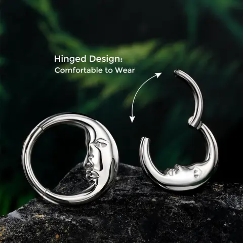 OUFER 16G/20G Titanium Crescent Moon Septum Ring - Easy-Fit Fashion Body Jewelry Accessory, 8mm/10mm Mystical Hinged Hoop for Nose Piercing, Daith, Unisex Daily Use, Titanium Strength for Long-Term Wear