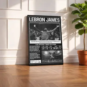 Lebron James Poster, Vintage Basketball Wall Art, Motivational Sports Print, LA Lakers Decor, King James Gift, Newspaper Style