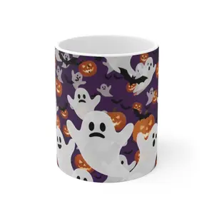 👻 Cute Spooky Mug - Halloween Ghosts, Pumpkins & Bats