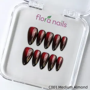 FloraNails | C001 | Medium Almond | CAT EYES | Handmade Press-On Nails 10PCS | Acrylic, Reusable, Salon-Quality, Long-Lasting, Glossy Design