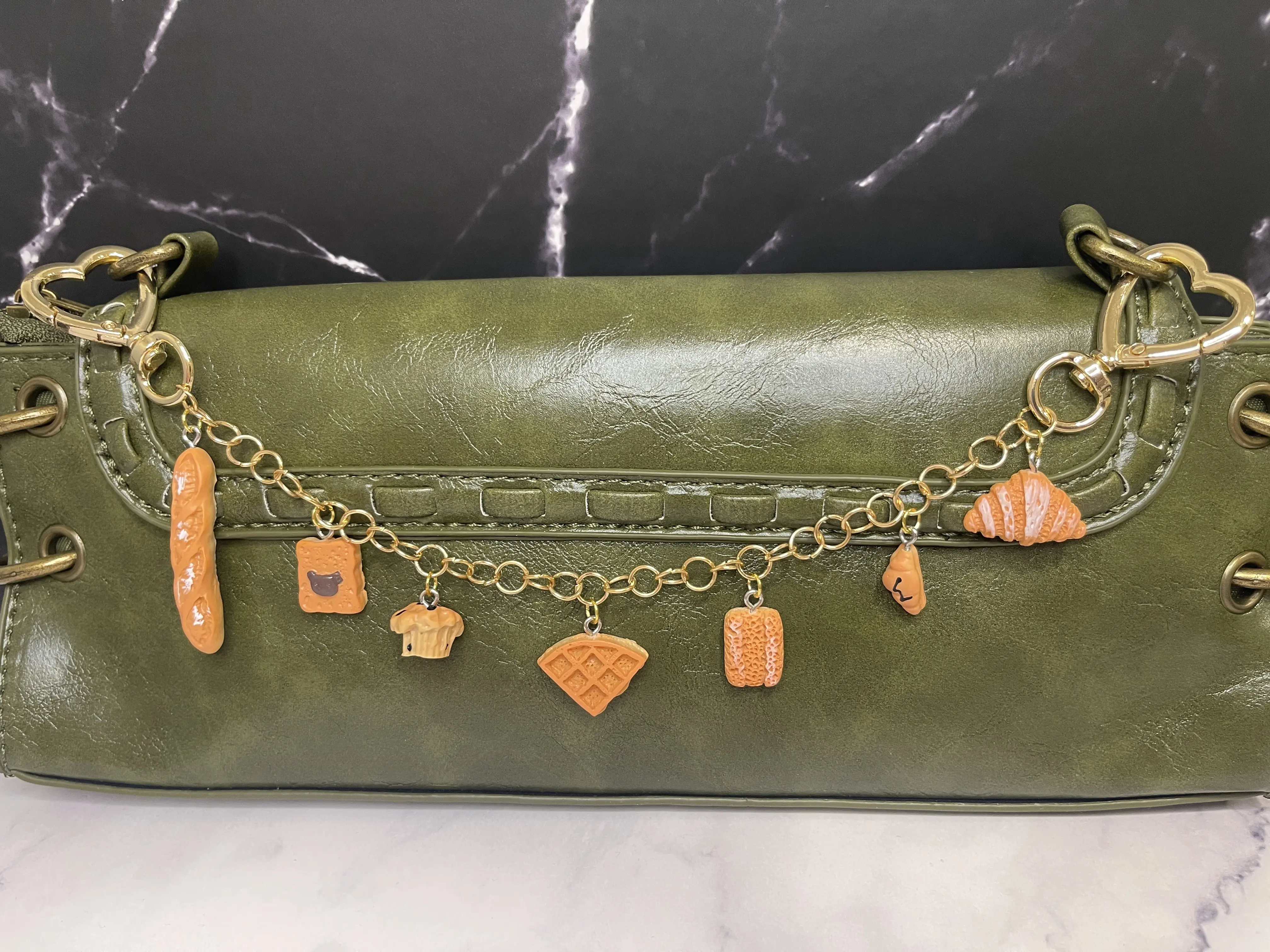 Baguette, Waffle, Food Croissant, Paris Bakery Dessert Purse Charm Keychain, Purse Chain, Bag Charms, Bag Accessories Key Holder, Bridesmaid Gift, Y2K, Boho, Stocking Stuffer