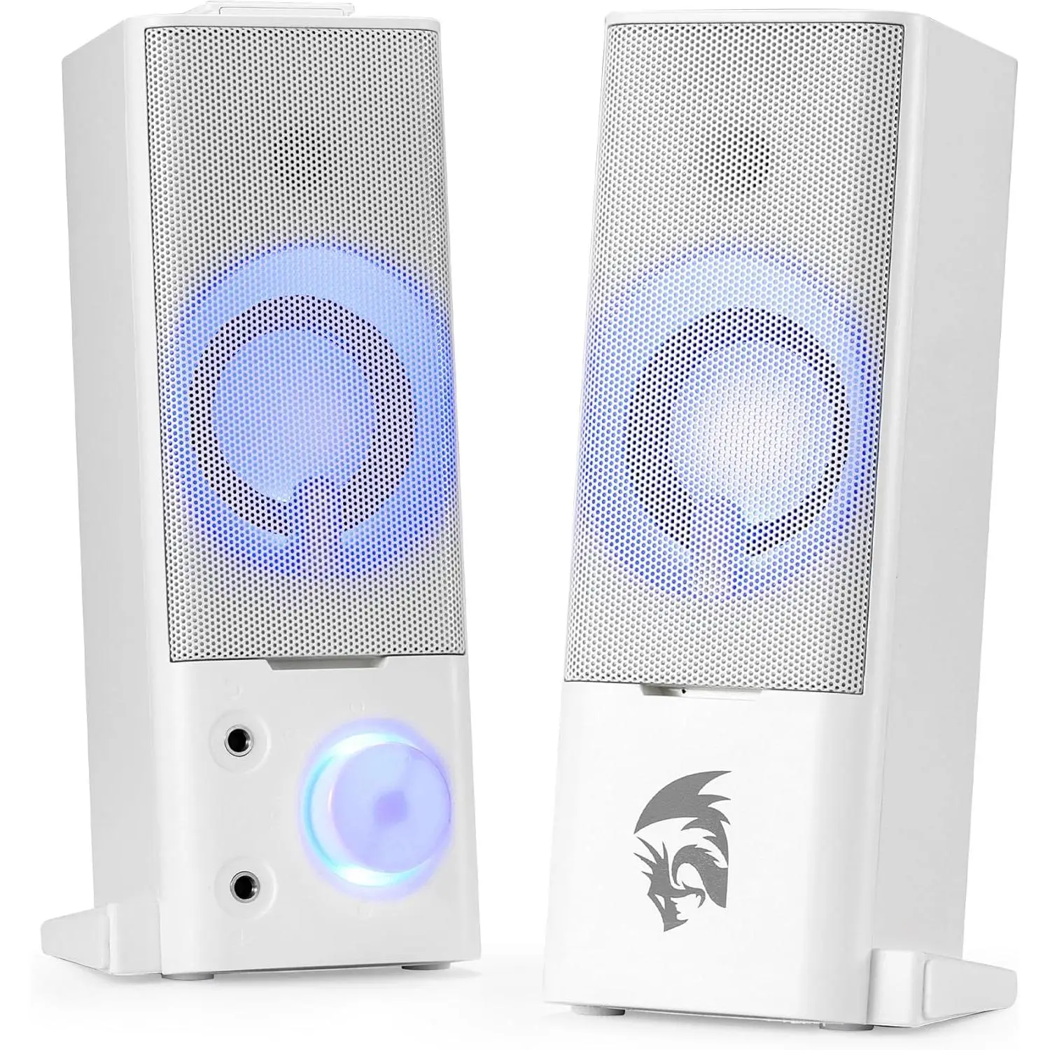 Redragon GS550 2.0 Channel Stereo Gaming Speaker - USB-Powered White Desktop Sound Bar, LED Light Display, Red Backlit, 3.5mm Cable, Headphone Jack, Compact PC Desk Accessory, Teenage Boy Gifts, Gamer Stuff, Cool Gifts for Guys