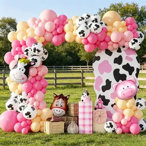 146 Farm Cow Theme Birthday Balloon Arch Set, Includes Cow Print Latex, Pig/cow/horse Head Foil, Perfect for Party Decorations