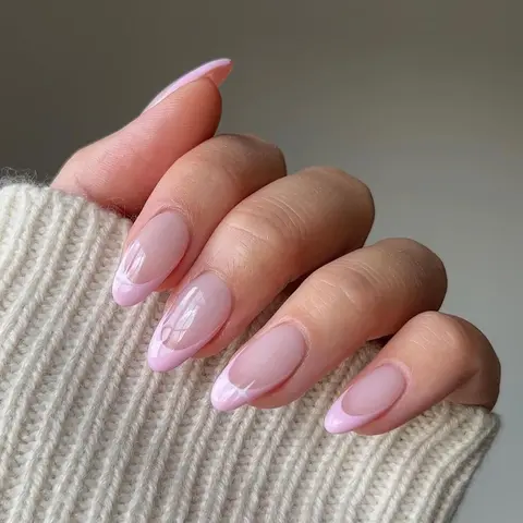 Almond Fake Nail, Glossy False Nails, False Nail Set, 24pcs French Style Press on Nails with Nail File & Tape, Removable Nail Art Artificial Full Cover, Women Girls DIY Manicure