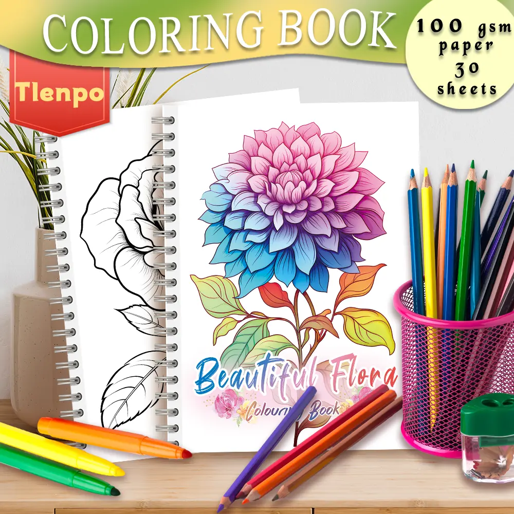 1pc Adult Coloring Book - Floral Theme Coloring Book - Roses, Sunflowers, and Various Colorful Flowers - A relaxing and creative sketchbook suitable for teenagers and adults. Perfect for birthdays, Christmas, party gifts, and holiday presents.