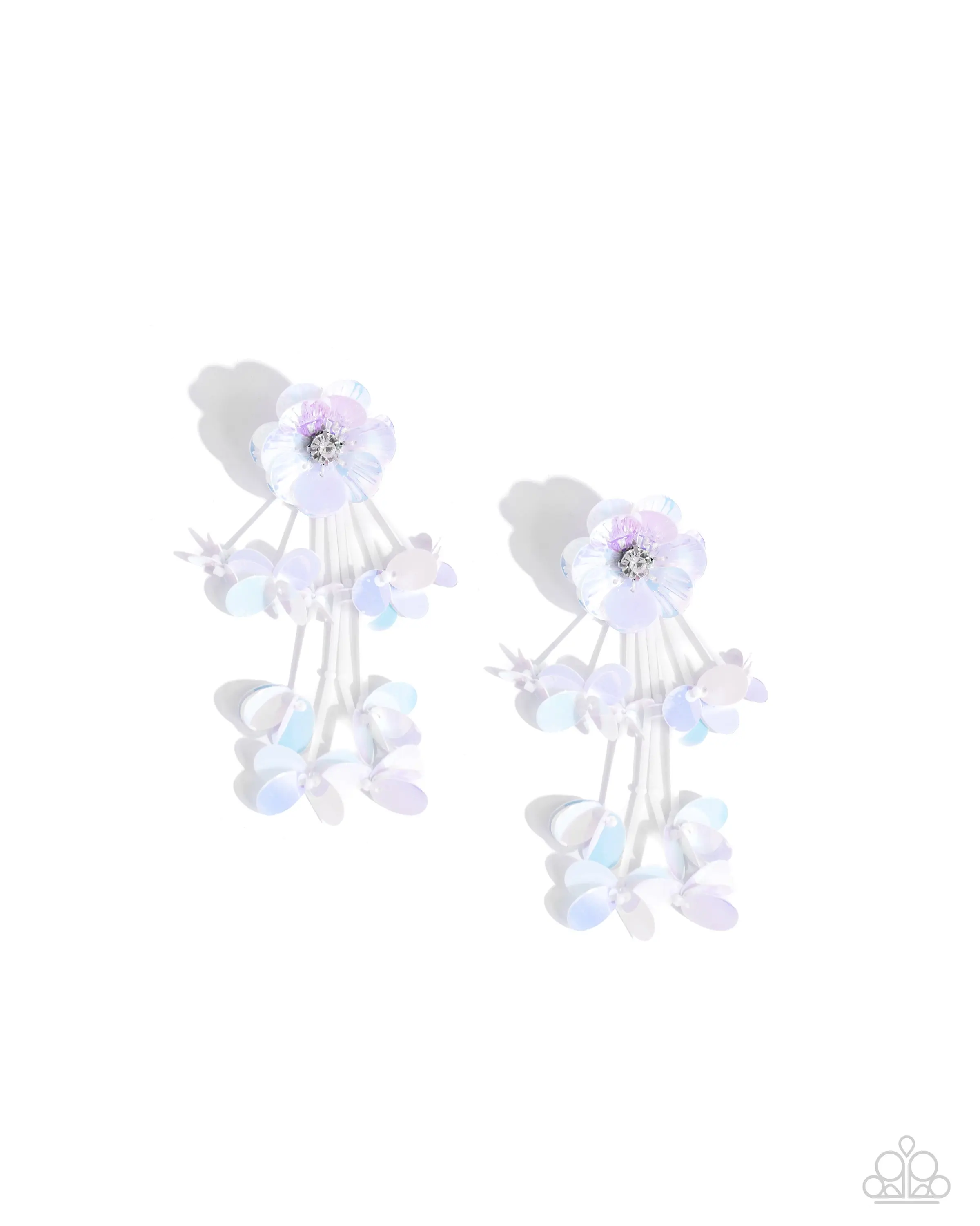 Floral Future - White Gem Iridescent Sequin Flower Post Earrings - Paparazzi