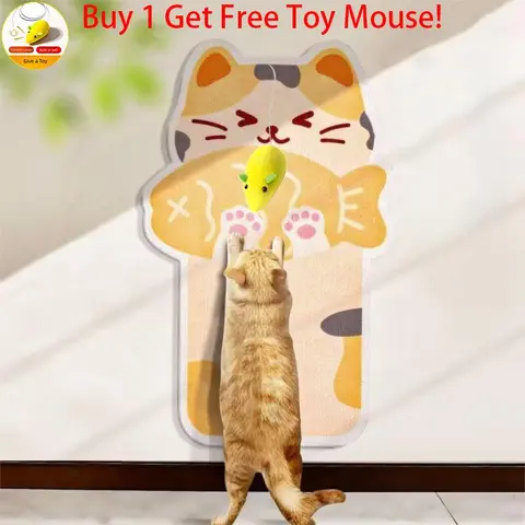 【Buy 1 Get Free Toy Mouse!】Wall Mounted Cat Scratching Board Thickened Durable Wear Resistant Protects Furniture from Cat Scratching Suitable for walls Sofas Cabinets Doors Glass Personalized Cat Tree Tower Cat toy mouse Pet supplies Scratcher Kittens tik