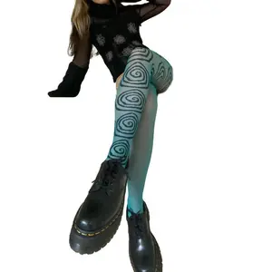 Vintage 60s Printed Funky Tights for Women Y2K Tie Dye Mesh Pantyhose Skinny Body Shaping Leggings Streetwear(Sheets)