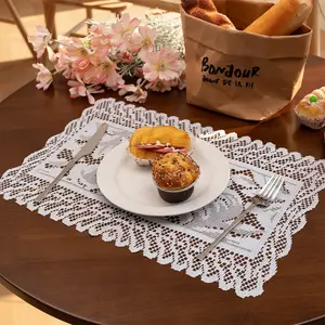 1pc Cotton Thread Table Runner Hollow Crochet American Country Large Flower Pattern Hotel Home Dining Table Mat, 1 Piece