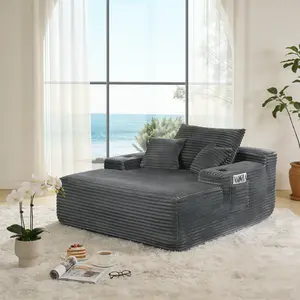 49" Single Person Cloud Couch, M Luxe Modern Wide Seating Sofa with Corded Fabric, Plush Texture, Boneless High-Rebound Memory Foam, Removable Flannel Cover, 2 Coffee Cup Holders for Living Room, 30-Day Return