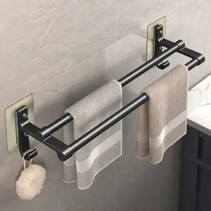 Non-Drilling Towel Rack, Double Layer Self Adhesive, Bathroom Shower Bath Room Toilet Towel Holder, Two Bars Hand Towel Holder Rail