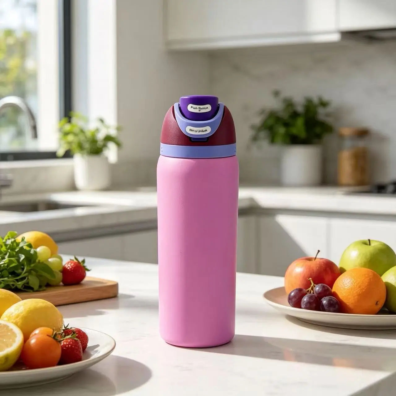 Owala 32 oz insulated stainless steel water bottle, pink body, multi-color flip cover design, leak-proof lockable straw cap, BPA-free reusable travel water bottle, suitable for school, gym, outdoor sports and daily hydration  Drinkware Cup Mug Tumbler