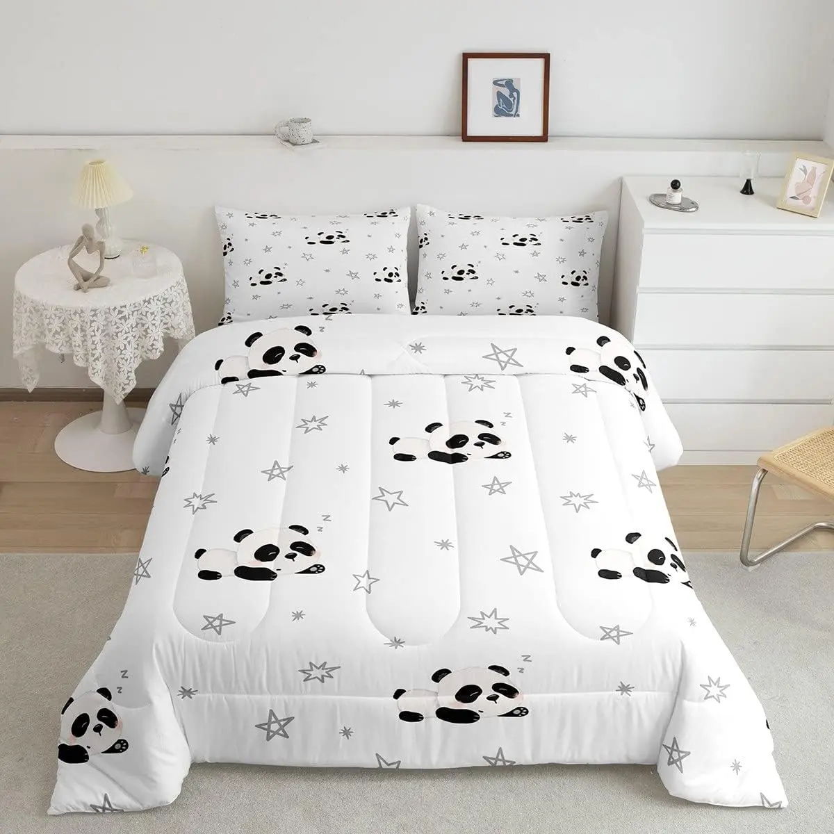 Feelyou Cartoon Panda Queen Size Duvet Set - Soft Microfibre Breathable All-Seasons Bedding, Machine Washable, Low-Heat Tumble Dry, Cute Animal Print, Multi-Size Animals Themed Toddler Room Decor Quilt, Tumble Dry In Low Heat