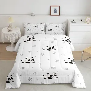 Cartoon Panda Comforter Set,Cute Animal Comforter,Kawaii Panda Bedding Set,Panda Bear Printed Black White Duvet Set,Room Decor Quilt Queen Size