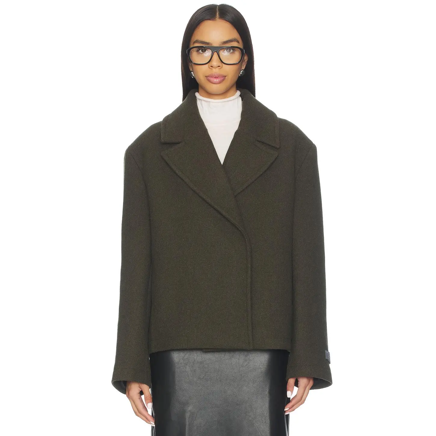 EAVES Osk Manteco Wool Cropped Peacoat in Moss EAVES Osk Manteco Wool Cropped Peacoat in Moss