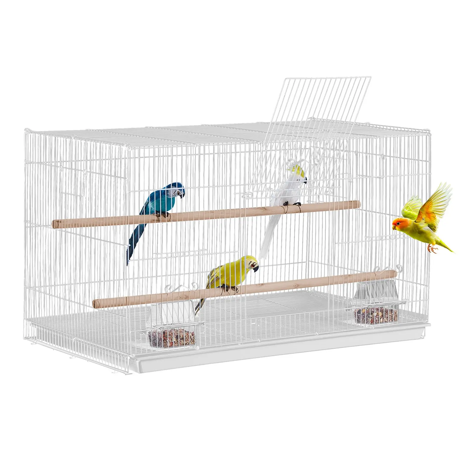 VEVOR Carbon Steel Stackable Flight Cage (29.92 x 18.11 x 17.91 in, 9.8 lbs / 4.46 kg) - Small Parrot Travel Cage with Carry Handles, Perches, Grid Mesh, Secure Door for Lovebirds, Conures, Macaws