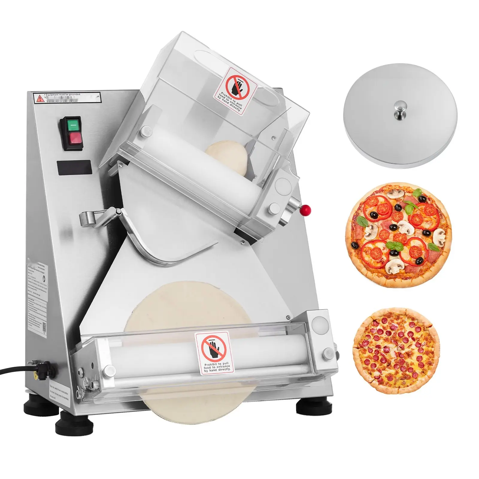 14 Inch Pizza Dough Roller Sheeter Automatic Commercial Dough Press 370W Heavy Duty Industrial Grade Stainless Steel For Restaurants Bakeries Catering High Capacity Quiet Operation Adjustable Thickness And Roller Gap