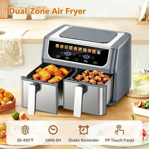 Sweetcrispy 9.5QT Dual Basket Digital Double Zone Air Fryer - 10-in-1 Smart Cooker, Adjustable Temperature Fryer, 200-450°F, 2 Independent Nonstick Baskets with Easy View Windows, Sync Finish, Hi-Fry for Crunch, Healthy Food Prep Kitchen Appliances