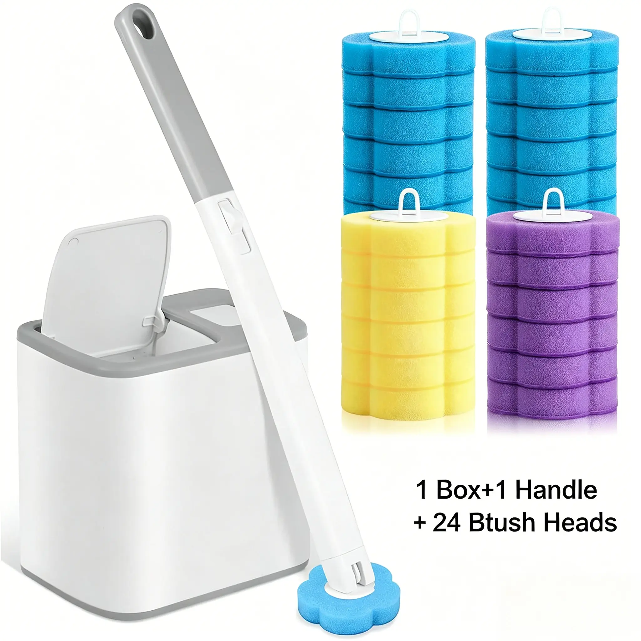 Complete bathroom cleaning tool kit, toilet brush plus multiple replaceable heads, space-saving wall mount for home.