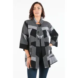 Women's Thick Knit Geometric Print One-Button Closure Cardigan Coat
