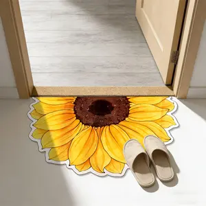 Sunflower Flower Shape Entrance Mat, High Elastic Velvet Soft Anti-Slip Dustproof Rug, Home Decor Rug, Floral Shaped Rug, Multi-Scene Use, Modern Simple Home Style