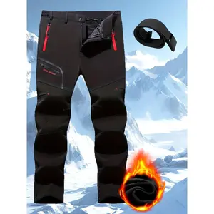Men's Thermal Pants for Men - Fleece-Lined Windproof Outdoor Pants with Adjustable Waist, Multiple Pockets, Regular Fit for Winter Spring Autumn Adventures - Cold-Resistant Softshell Hiking & Ski Pants (Black/Orange Accents),