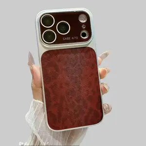 Leopard Print Faux Leather Phone Case for iPhone 15 16 17 Pro Max, Luxury Large Camera Window Protective Cover, Shockproof Soft Case for Women