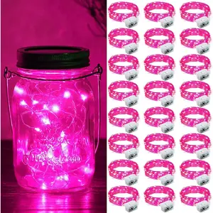 ZGWJ 24 Pack Fairy Lights Battery Operated, 7ft 20 Mini LED Fairy String Lights Silver Wire 3 Modes for DIY, Parties, Wedding, Bedroom, Halloween Christmas Decoration Pink