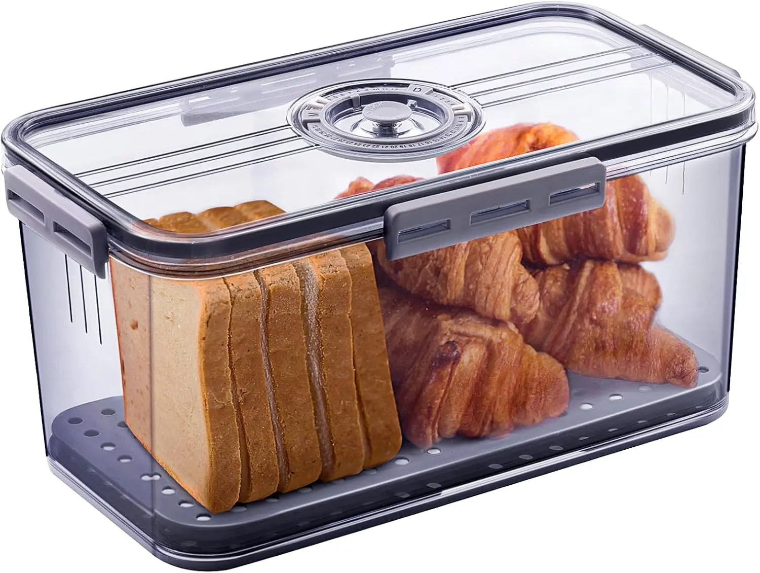 Airtight Bread Box with Time Recording Lid - Grey Bread Keeper Storage Container for Kitchen Counter, Homemade Bread, Toast, Bagels & Pastries