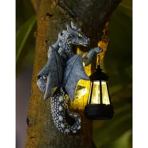 Dragon Tree Hugger Solar Lantern Garden Statue - 9.3 Inch  Dragon Decor for Outdoor,  Garden  & Yard Decor