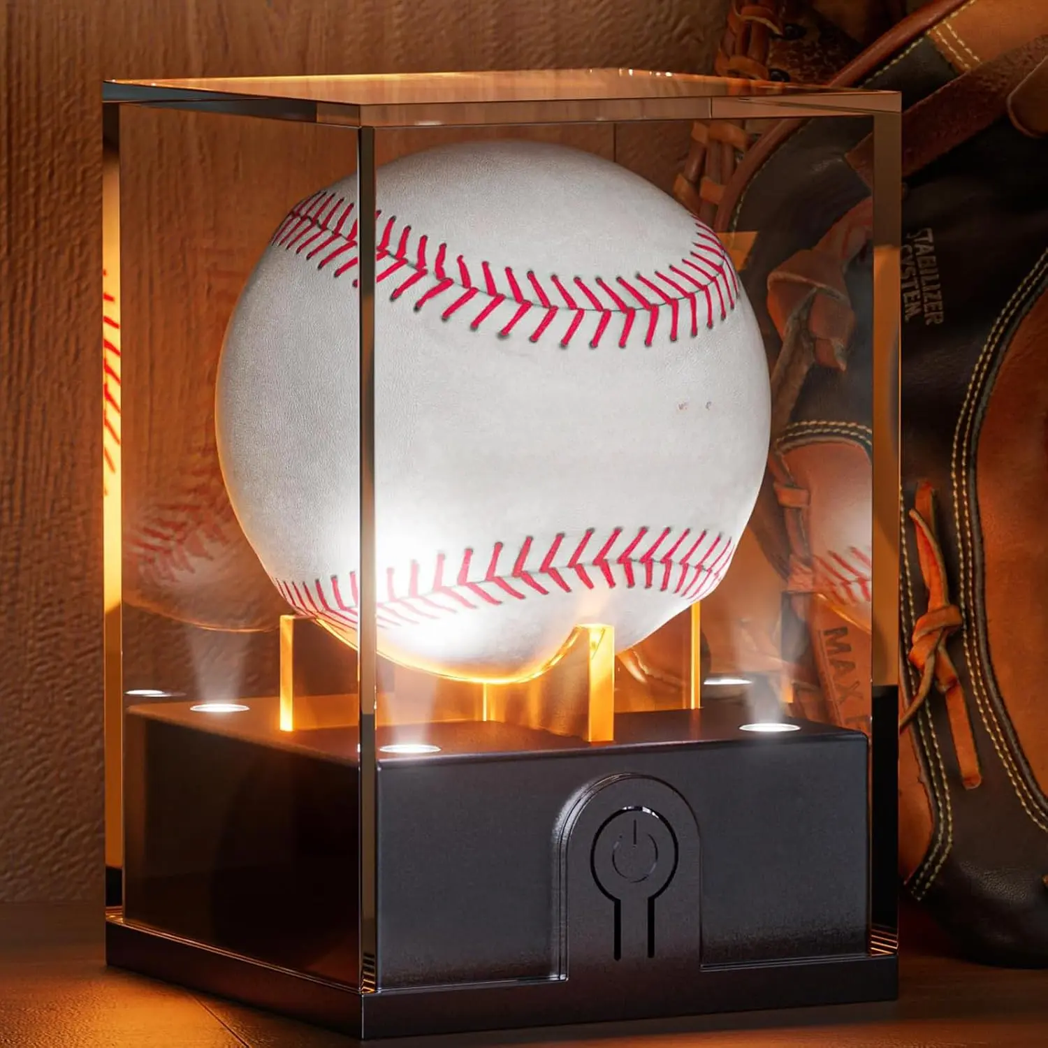 Acrylic Baseball Display Case with LED Light - UV Protection, Dust Resistant, Waterproof Clear Baseball Cube for Home or Office Sports Display, No Assembly Required, USB-C or 3xAA Powered, Gift for Sports Enthusiasts