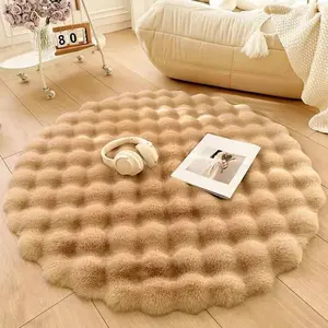 Round Waffle Texture Super-Soft Double-Layer Non-Slip Plush Area Rug, Household Decorative Rug for Bedroom, Modern Home Textile Furnishing