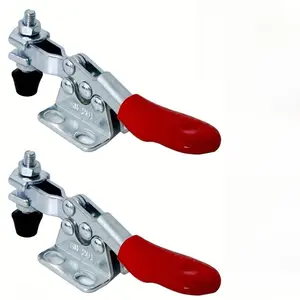 Two heavy-duty adjustable metal toggle clamps with quick release lever and non-slip rubber head-industrial-grade strong clamps, suitable for woodworking, precision operation, clamping wood boards, sheets, panels and parts assembly.