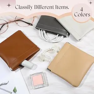 "4PCS Small Makeup Bags for Purse – Portable Lambskin Cosmetic Pouches with Snap Closure – Mini Self-Closing Lipstick & Coin Organizer for Women, Travel (Business)"
