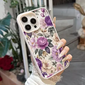 Flower Pattern Transparent Acrylic Magnetic Case, Shockproof Protective Cover for iPhone 7/8/x/11/12/13/14/15 Pro Max, Fashion Gift