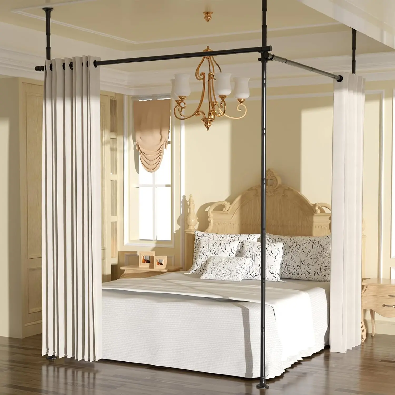 Room Divider,4-10ft(H) 28-114inch(W) Curtain Rod,Heavy Duty Adjustable Room Divider Tension Rod No Drilling for Studio Apartment Room Separation