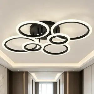 Modern 6 Ring LED Ceiling Light, Three Color Temperature Switch, Frosted Embedded Fixture, 85-265v Hardwired, Ideal for Bedroom, Living Room, Kitchen, Office